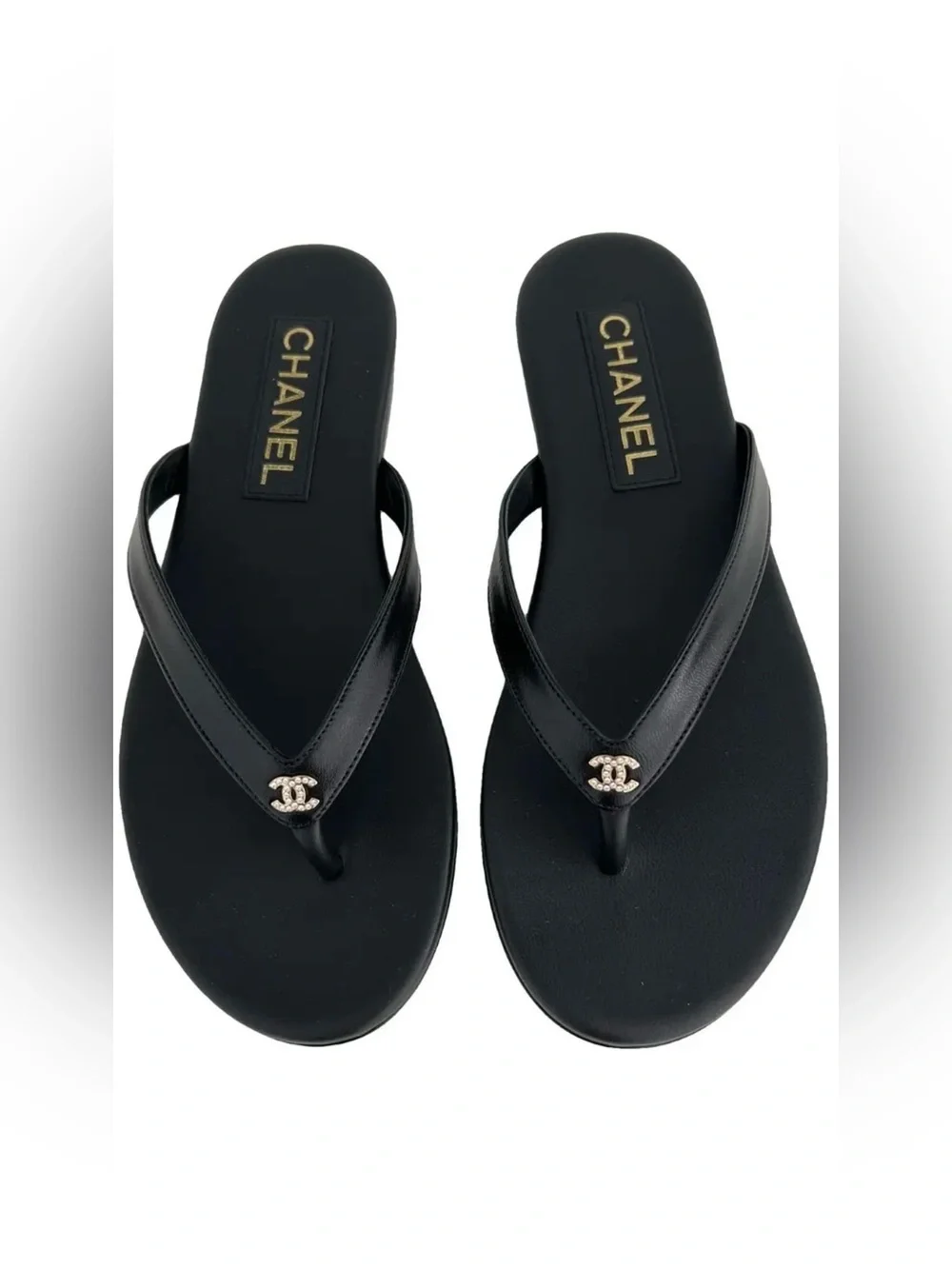Chanel Black Logo Thong Sandals